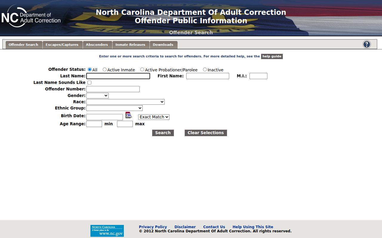 Burlington people search through the NC DAC offender records form