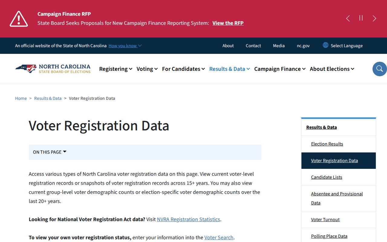 Burlington voter registration data downloads from the North Carolina elections board